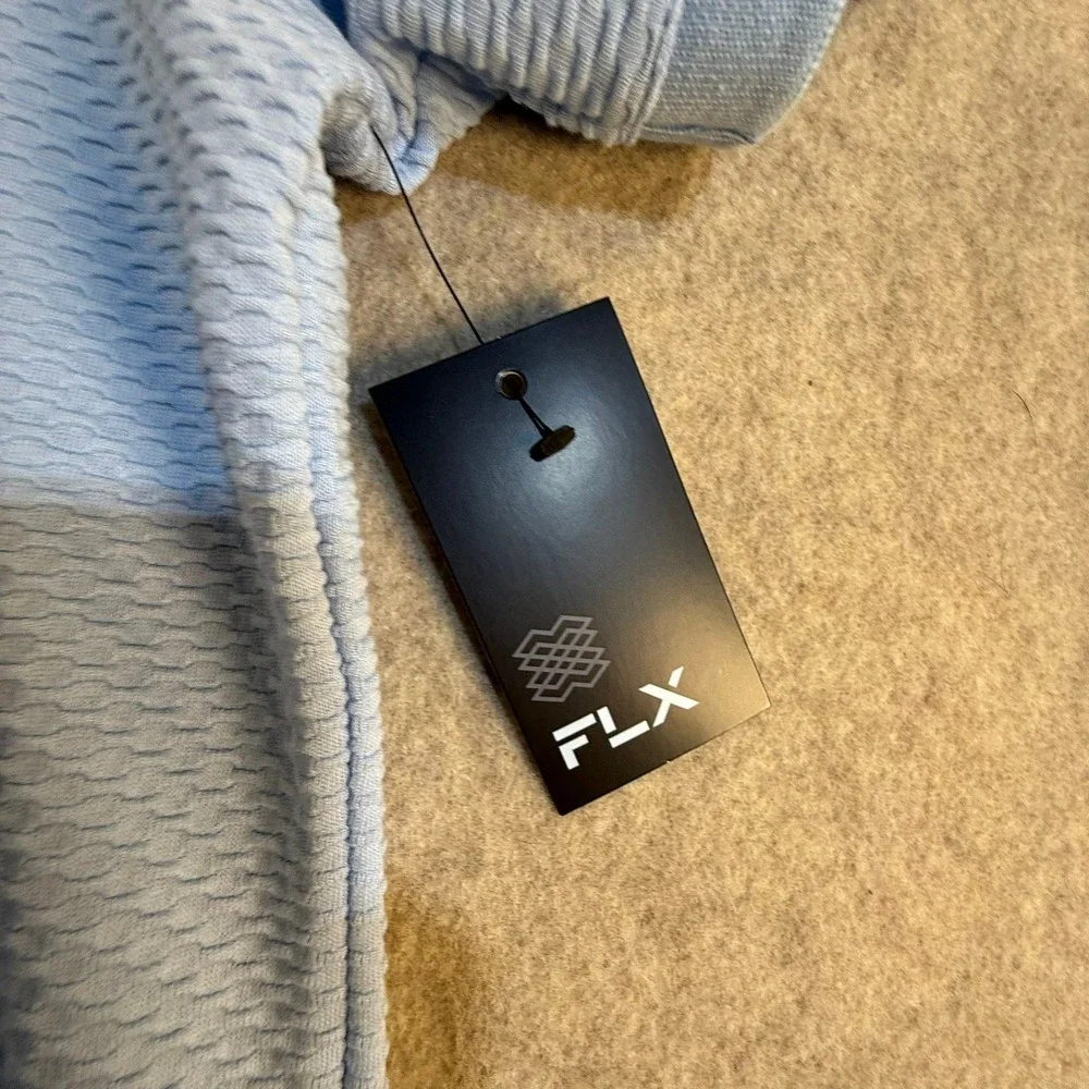 FLX Mens XXL Light Blue Textured Quarter Zip Performance Polo Shirt NWT